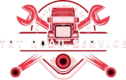 Logo for TRT Road Service featuring a red semi-truck flanked by wrenches and engine components.